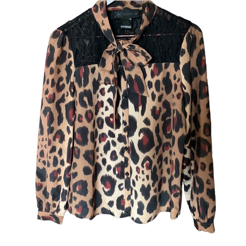 Kardashian Kollection Animal print lace detail top